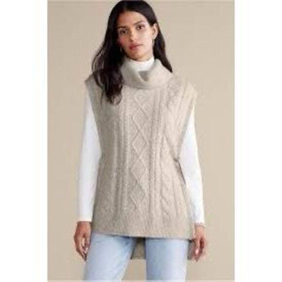 NEW Soft Surroundings Aviemore Sweater Poncho Sz L/XL Heather Oatmeal - Picture 1 of 12